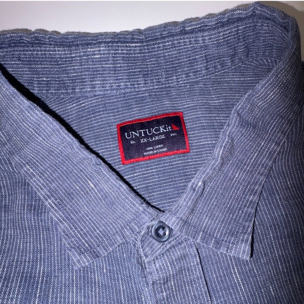 UNTUCKit Mens XX Large Blue White‎ Stripe Short Sleeve Button Up Shirt